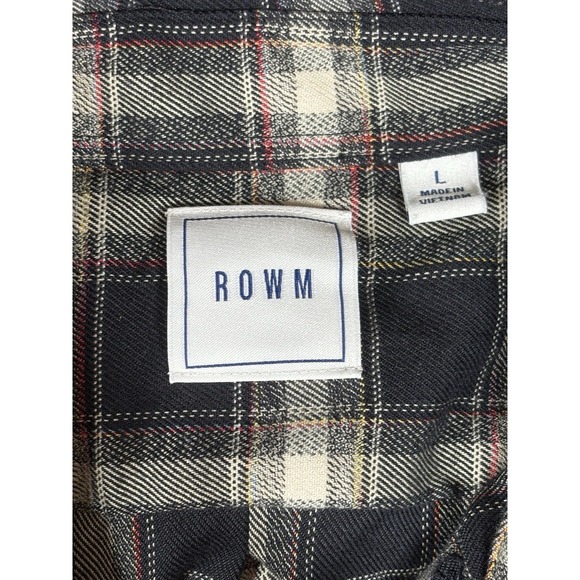 ROWM  Mens Black Plaid Flannel Button Up Size L Skater Grunge‎ - Picture 2 of 9